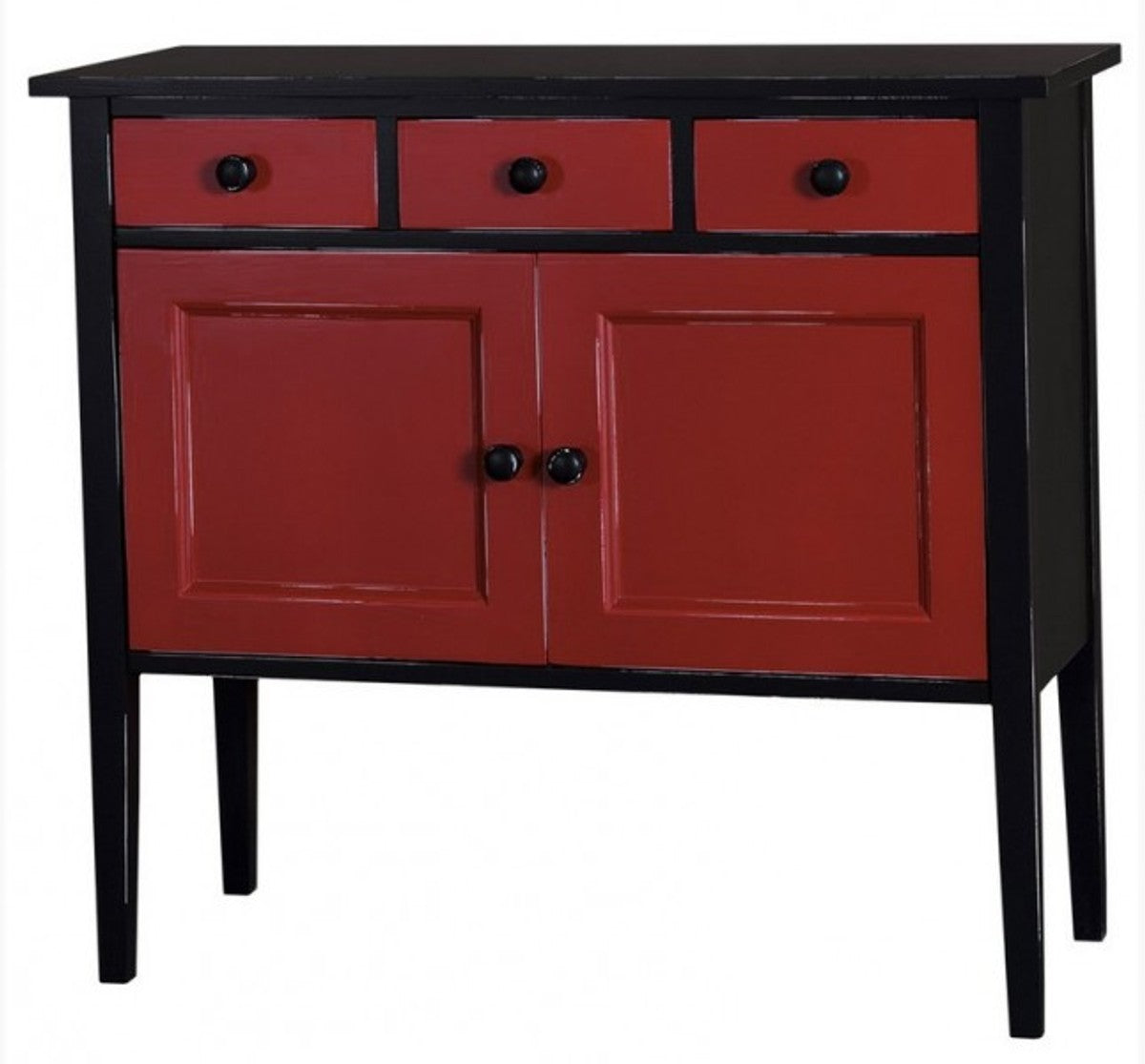 Jugendstil Kommode 100cm Schwarz / Rot - Landhaus Stil Sideboard Schrank