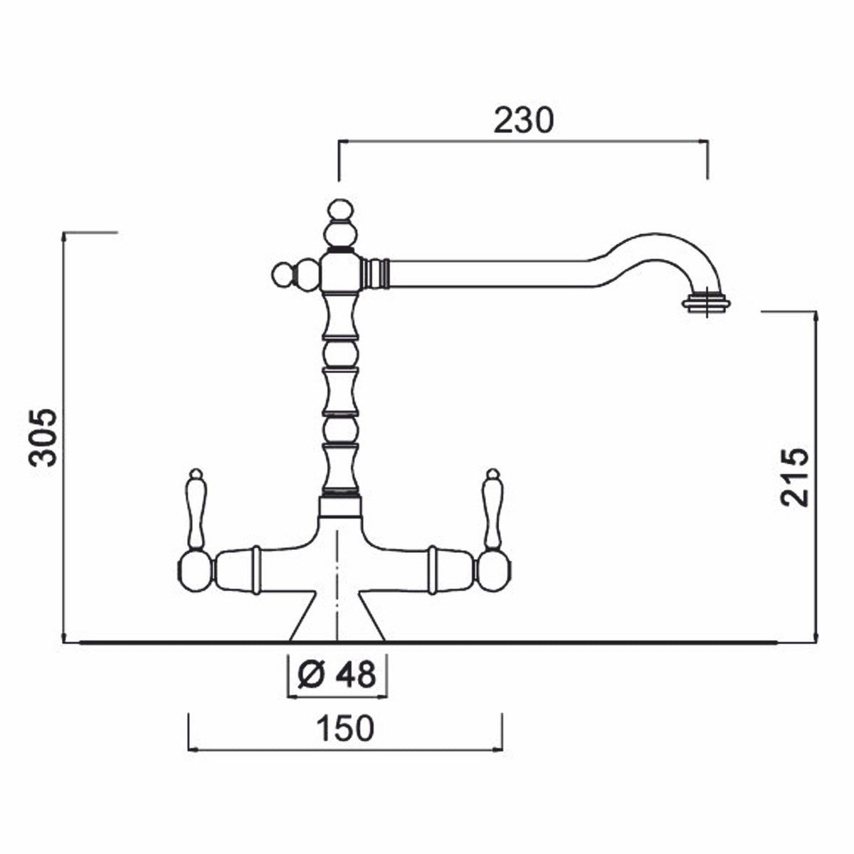 Jugendstil Retro Waschtischarmatur Bronze / Weiß H. 30,5 cm - Made in Italy