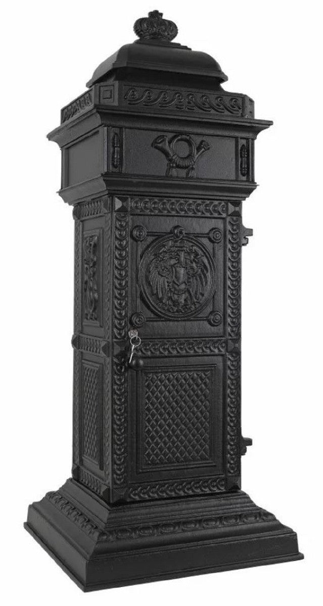 Jugendstil Standbriefkasten Schwarz 50 x 43 x H. 120 cm - Säulenbriefkasten im englischen Stil - Antik Stil Briefkasten - Nostalgischer Postkasten