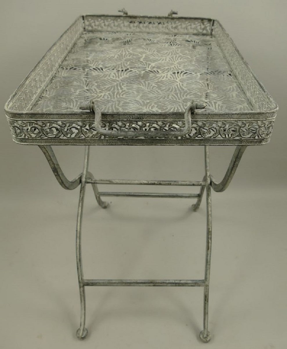 Jugendstil Gartentisch Antik Grau 60 x 40 x H. 70 cm - Klappbarer Metall Tisch mit Tragegriffen - Garten & Terassen Möbel