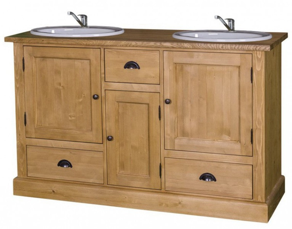 Landhaus Stil Waschschrank Waschtisch inkl 2 Waschbecken mit vielen Fächern - Bad Schrank Massivholz