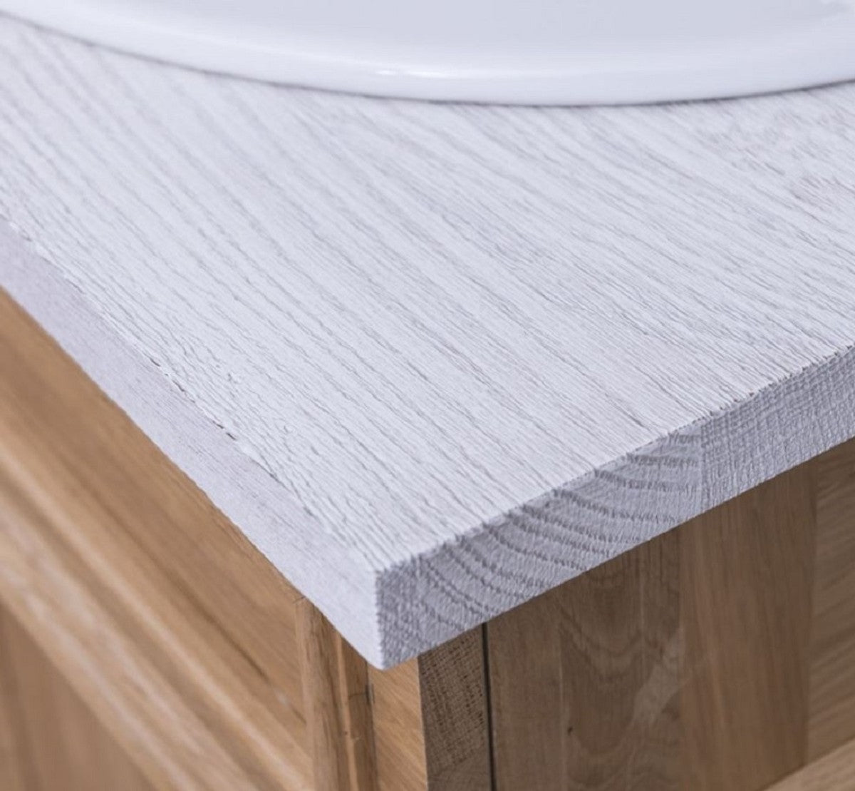 Landhausstil Badezimmer Set Braun / Weiß - 1 Doppelwaschtisch & 2 Waschbecken & 2 Wasserhähne & 1 Wandspiegel - Massivholz Badezimmermöbel im Landhausstil