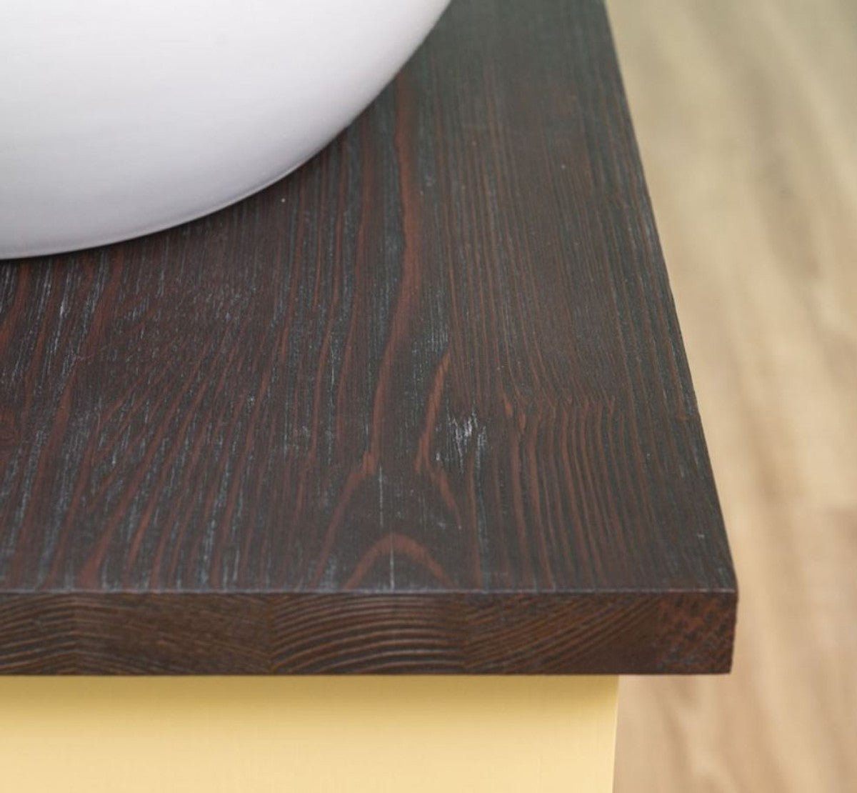 Landhausstil Badezimmer Set Gelb / Dunkelbraun - 1 Doppelwaschtisch & 2 Wandspiegel - Massivholz Badezimmermöbel im Landhausstil