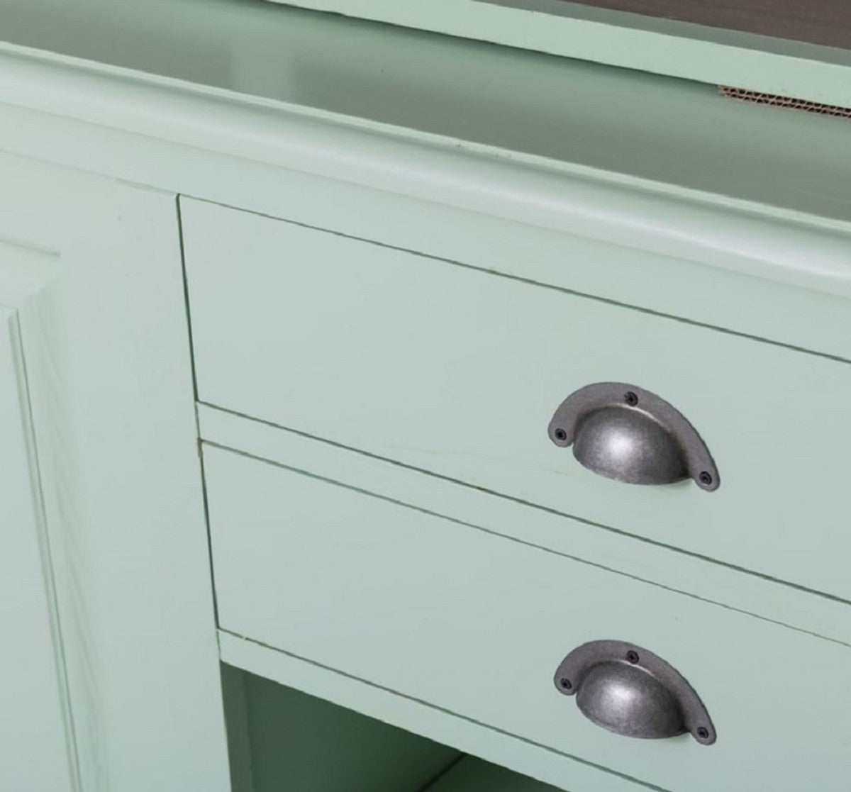 Landhausstil Barschrank Mintgrün / Grau 240 x 50 x H. 210 cm - Massivholz Weinschrank im Landhausstil - Landhausstil Möbel - Bar Möbel im Landhausstil - Landhausstil Einrichtung