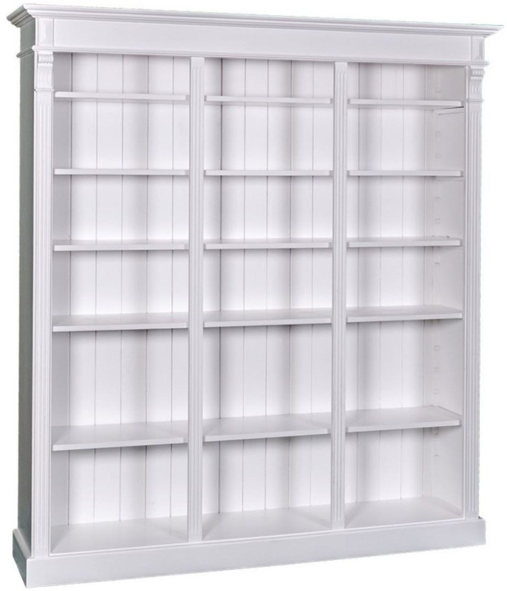 Landhausstil Bücherschrank Weiß 180 x 39 x H. 197 cm - Massivholz Schrank - Regalschrank - Wohnzimmerschrank - Landhausstil Möbel