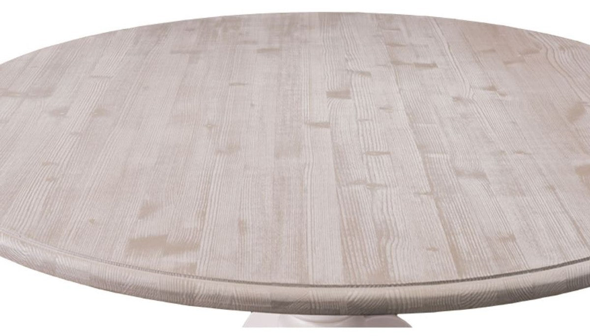 Landhausstil Esstisch Naturfarben / Weiß Ø 130 x H. 78 cm - Esszimmermöbel im Landhausstil