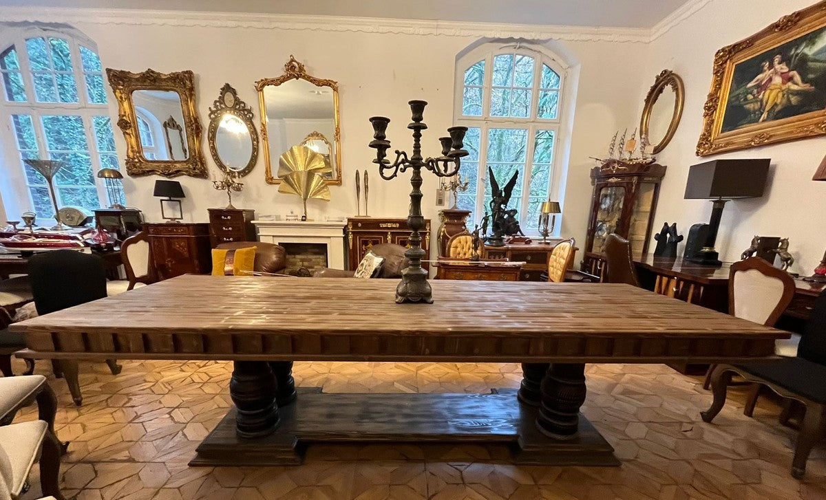 Landhausstil Esstisch Antik Braun 300 x 110 x H. 78 cm - Rustikaler Massivholz Küchentisch - Rustikale Massivholz Esszimmer Möbel - Landhausstil Esszimmer Möbel