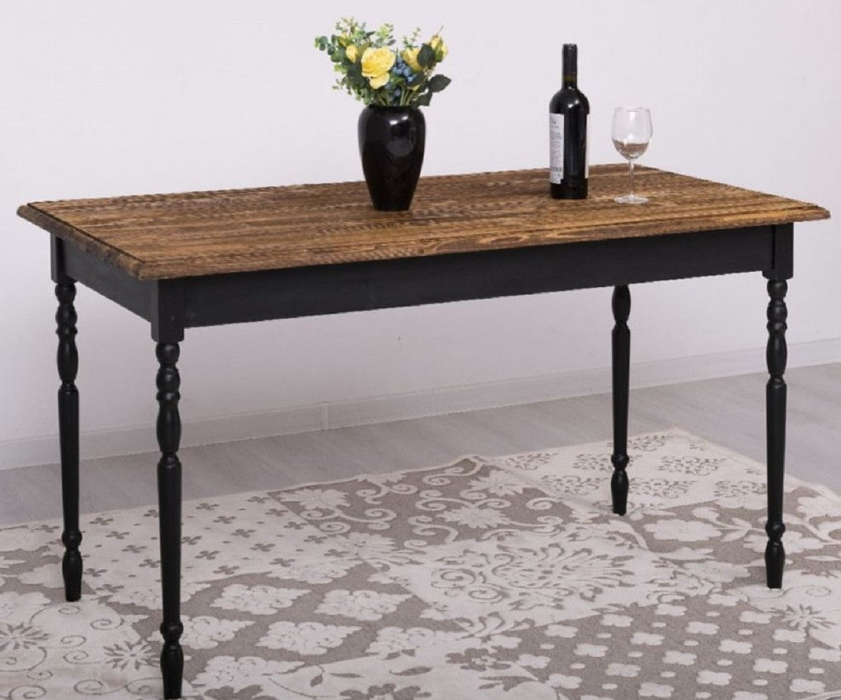 Landhausstil Esstisch Dunkelbraun / Schwarz 140 x 70 x H. 78 cm - Massivholz Küchentisch - Landhausstil Esszimmer Möbel