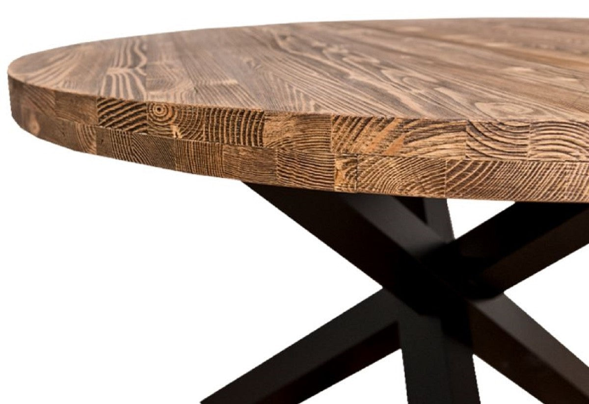 Landhausstil Esstisch Braun / Schwarz Ø 130 x H. 78 cm - Runder Massivholz Küchentisch