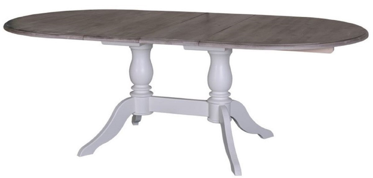 Landhausstil Esstisch Weiß / Braun 160-230 x 120 x H. 78 cm - Ovaler ausziehbarer Massivholz Küchentisch im Landhausstil