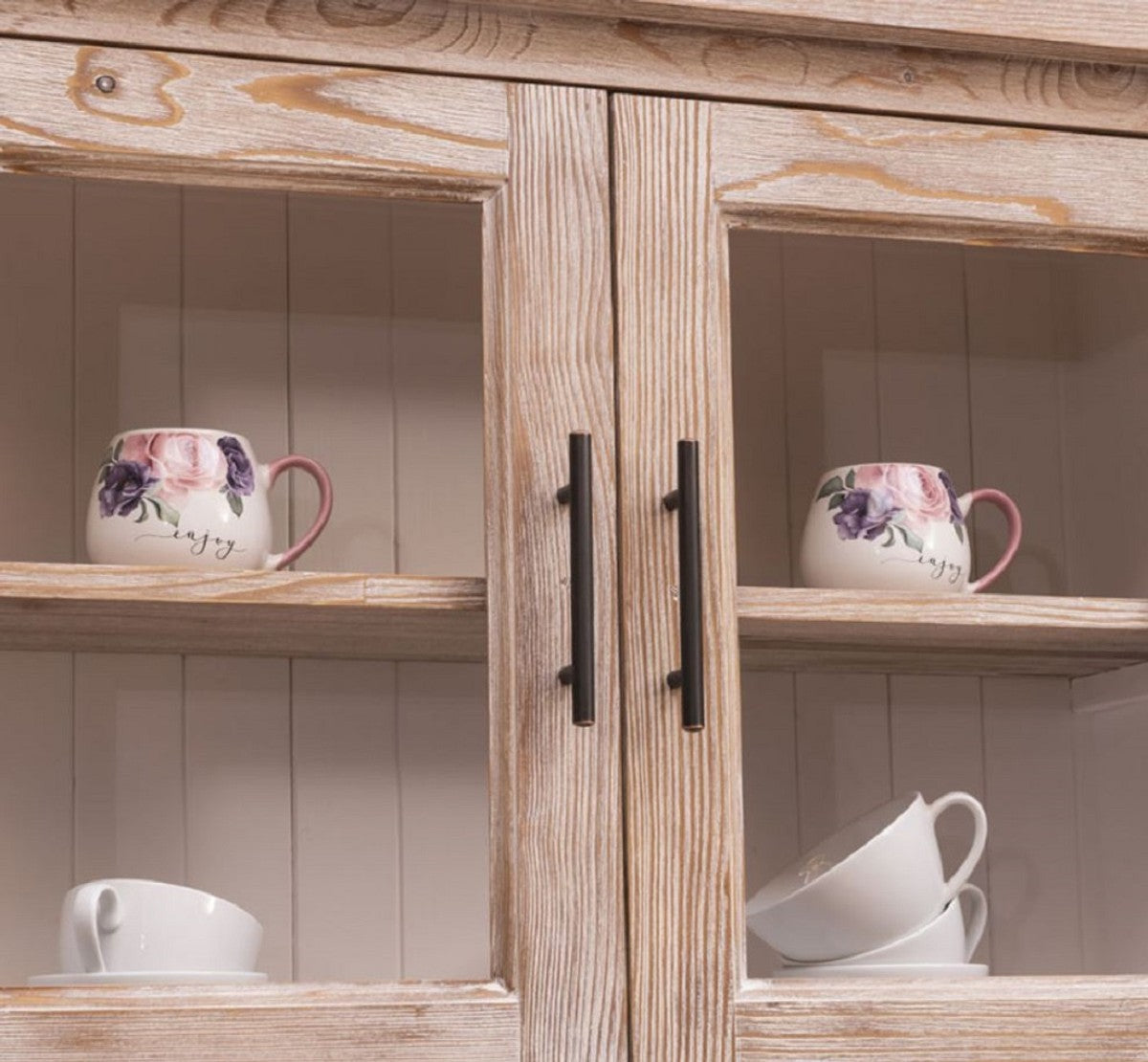 Landhausstil Einbauküche Naturfarben 387 x 65 x H. 90 cm - Massivholz Küchenzeile - Esszimmer Möbel im Landhausstil - Landhausstil Massivholz Einbauküchen