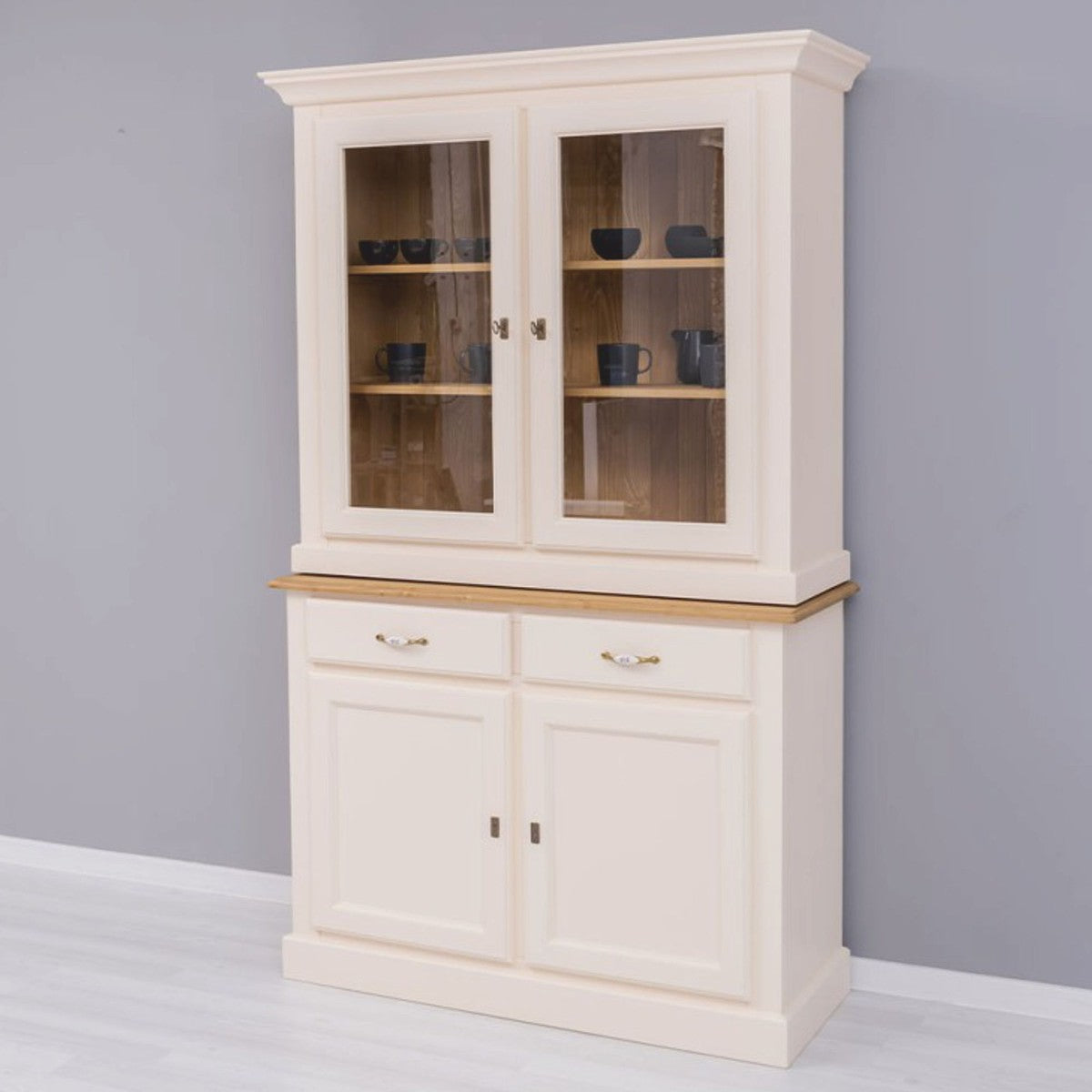 Landhausstil Esszimmer Schrank Creme / Naturfarben 126 x 45 x H. 200 cm - Esszimmer Möbel