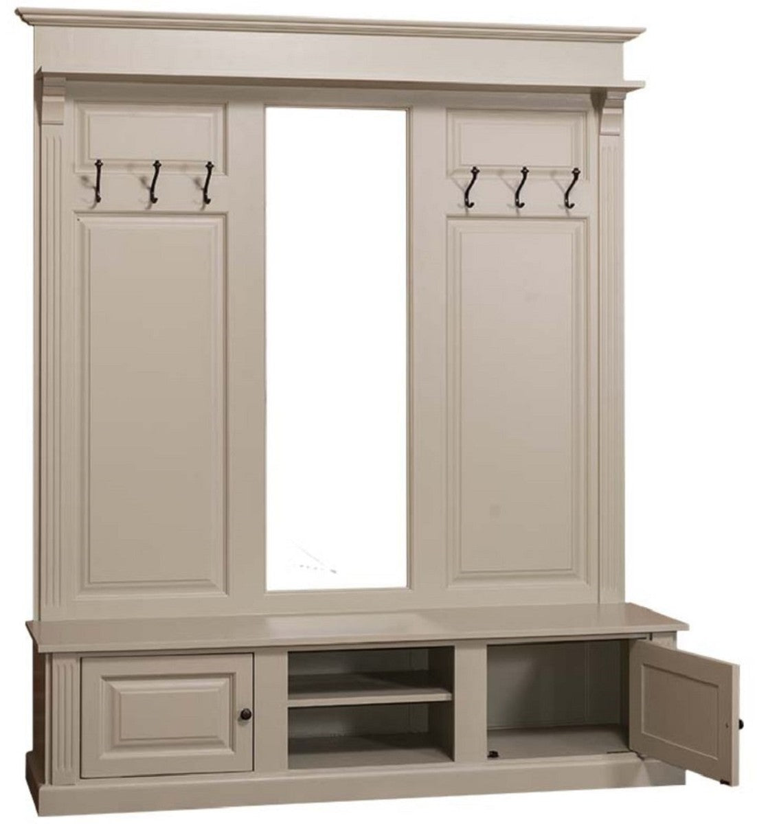 Landhausstil Garderobe Oliv 180 x 41 x H. 210 cm - Massivholz Garderobenschrank mit Spiegel - Landhausstil Garderobenmöbel