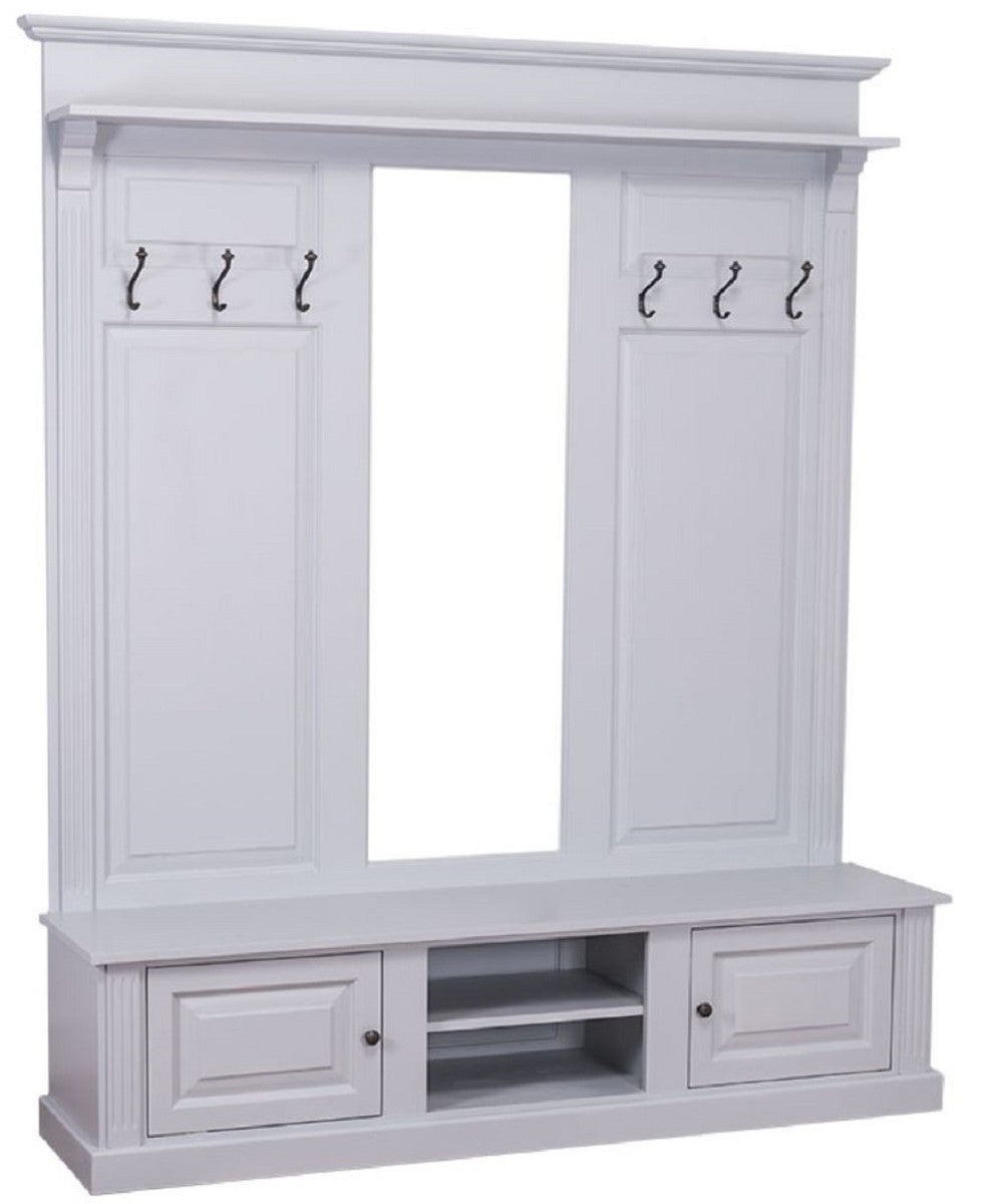 Landhausstil Garderobe Grau 180 x 41 x H. 210 cm - Massivholz Garderobenschrank mit Spiegel - Landhausstil Garderobenmöbel