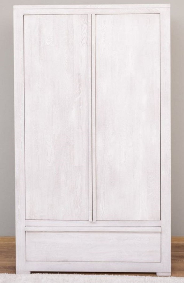 Landhausstil Kleiderschrank Weiß 110 x 53 x H. 190 cm - Massivholz Schlafzimmerschrank mit 2 Türen und Schublade - Landhausstil Schlafzimmer Möbel