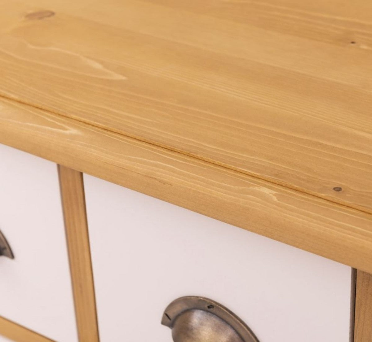 Landhausstil Kommode Naturfarben / Weiß 180 x 48 x H. 95 cm - Massivholz Schrank mit 19 Schubladen - Landhausstil Möbel - Möbel im Landhausstil - Landhausstil Einrichtung