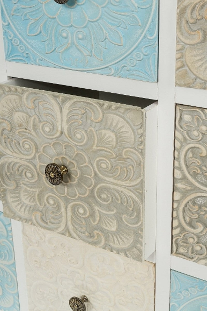 Landhausstil Kommode mit 9 Schubladen Weiß / Mehrfarbig 100 x 40 x H. 92 cm - Landhausstil Möbel