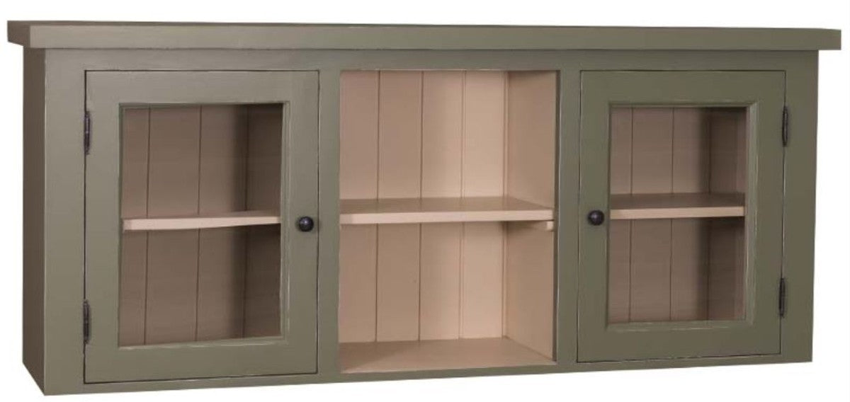 Landhausstil Küchenhängeschrank Grün / Beige 156 x 31 x H. 65 cm - Landhausstil Küchenschrank mit 2 Glastüren
