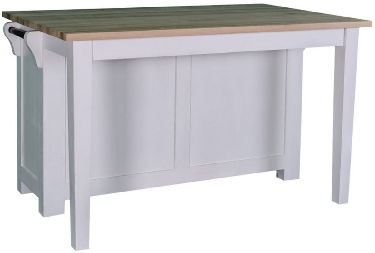 Landhausstil Kücheninsel Weiß / Naturfarben 135 x 85 x H. 80 cm - Landhausstil Küchenschrank mit 2 Glastüren