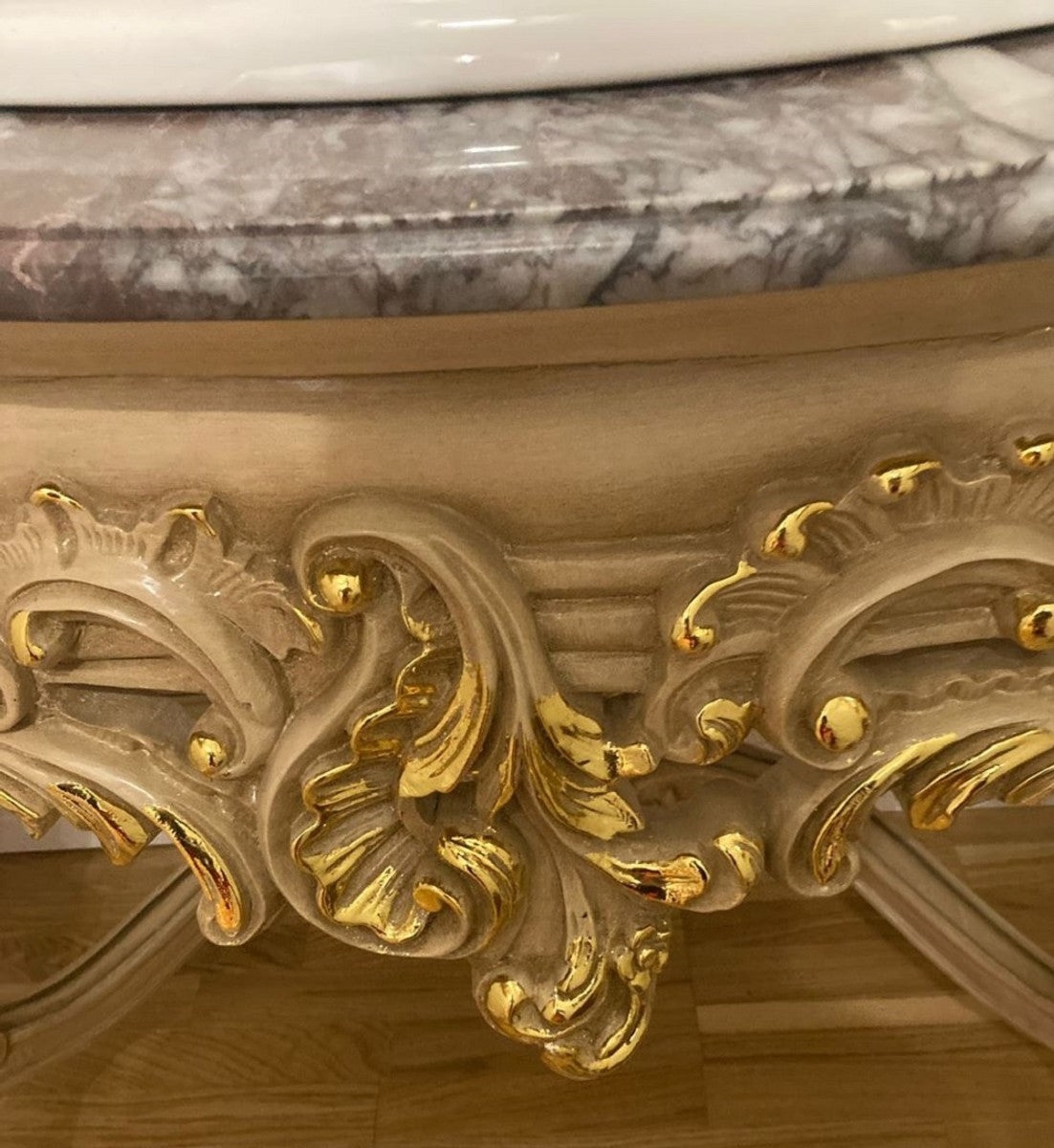 Barock Badezimmer Set Grau / Gold - 1 Waschtisch & 1 Keramik Waschbecken & 1 Wandspiegel - Badezimmer Möbel im Barockstil - Barock Möbel - Barock Einrichtung