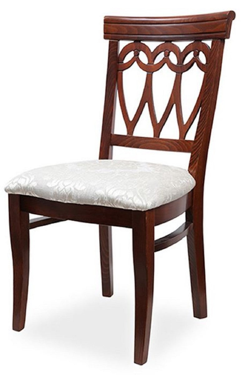Biedermeier Esszimmer Stuhl Creme / Dunkelbraun 50 x 56 x H. 96 cm - Massivholz Küchen Stuhl - Massivholz Esszimmer Möbel - Biedermeier Esszimmer Möbel