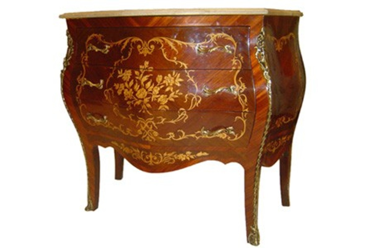 Barock Kommode mit Marmorplatte Mahagoni Braun mit goldenen Metallapplikationen 87 cm - Hotel Collection