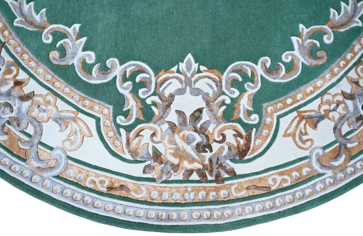 Runder Pompöös by Luxus Barock Teppich Krone von Harald Glööckler Grün / Weiß / Braun - Verschiedene Größen