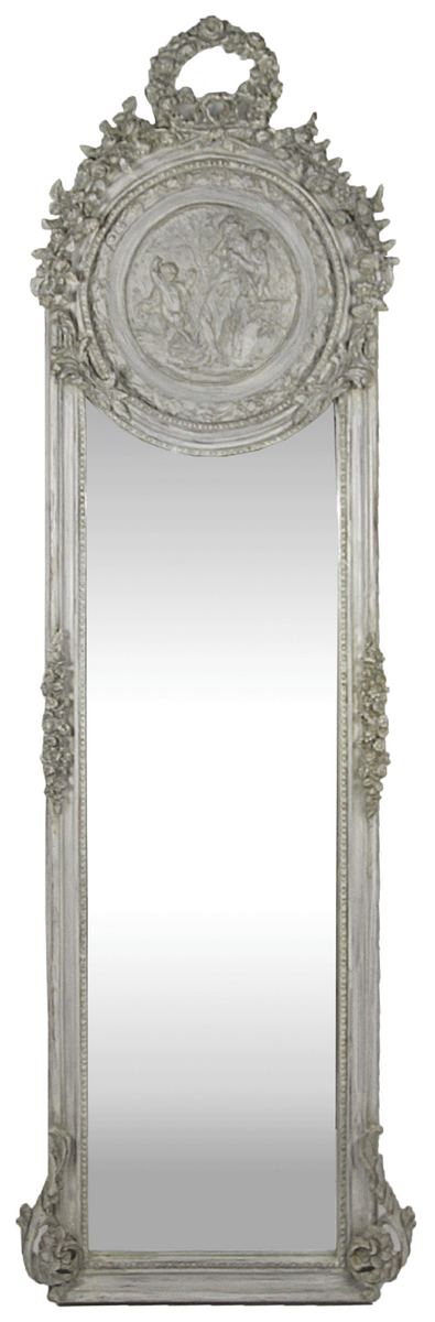 Barock Spiegel Grau 55 x H. 175 cm - Massiv und Schwer - Antik Stil Wandspiegel