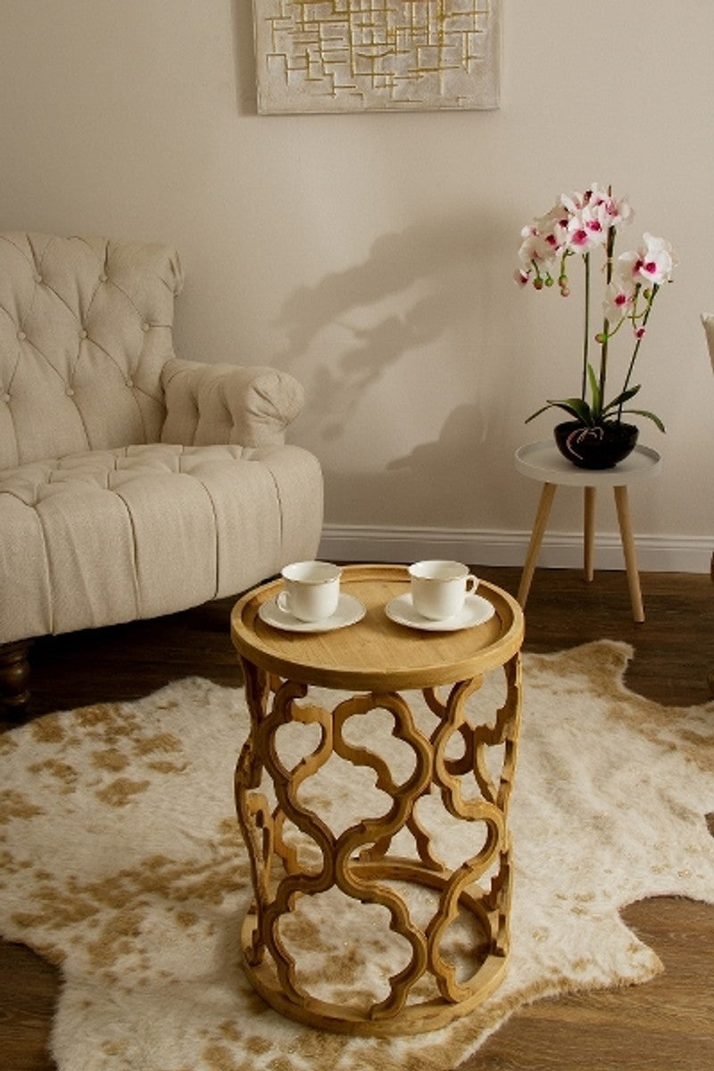 Designer Beistelltisch Naturfarben Ø 40 x H. 54 cm - Moderner Runder Holztisch