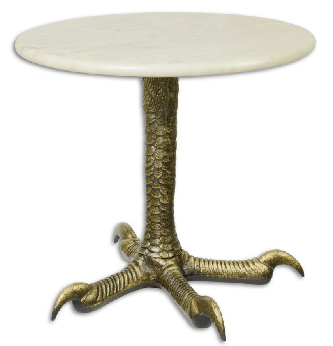 Designer Gusseisen Beistelltisch mit Marmorplatte Antik Messingfarben / Weiß Ø 50 x H. 44,5 cm - Designer Wohnzimmermöbel