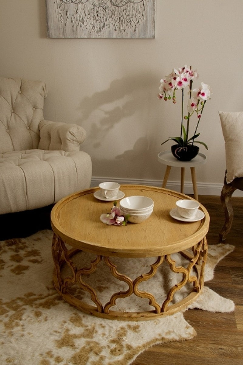 Designer Couchtisch Naturfarben Ø 80 x H. 37 cm - Moderner Runder Holz Wohnzimmertisch