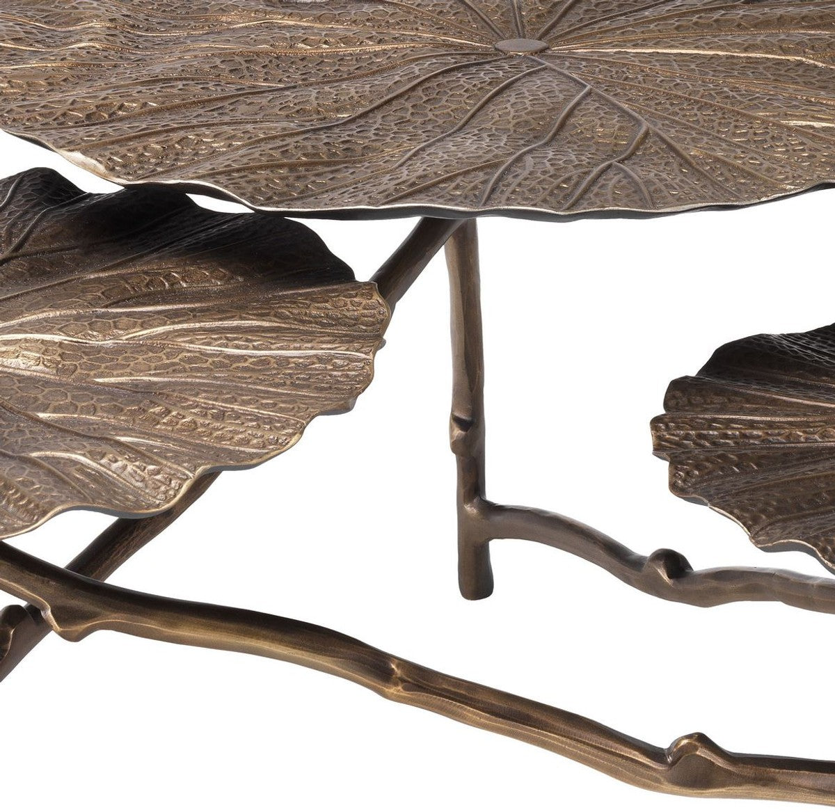 Designer Couchtisch Antik Messing H. 37 cm - Aluminium Wohnzimmertisch mit 3 Tischplatten - Luxus Wohnzimmer Möbel