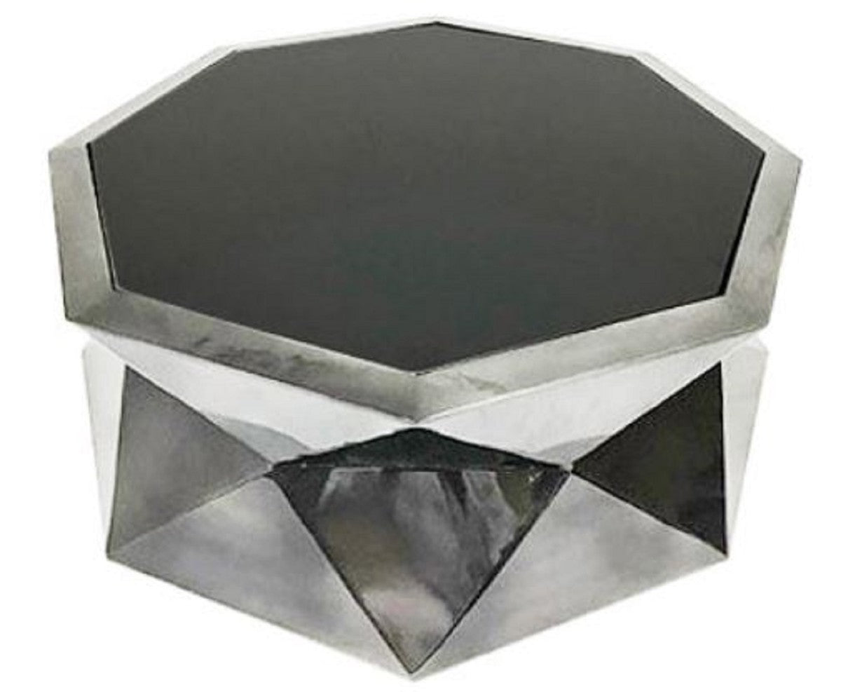 Luxus Wohnzimmertisch Silber / Schwarz 101 x 101 x H. 35 cm - Designer Couchtisch mit Glasplatte