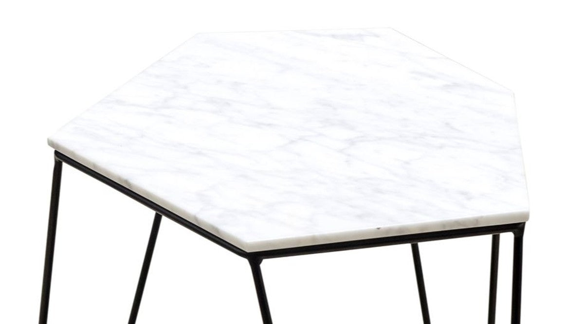 Designer Couchtisch Weiß / Schwarz 64 x 48 x H. 40 cm - Luxus Wohnzimmertisch mit Marmorplatte