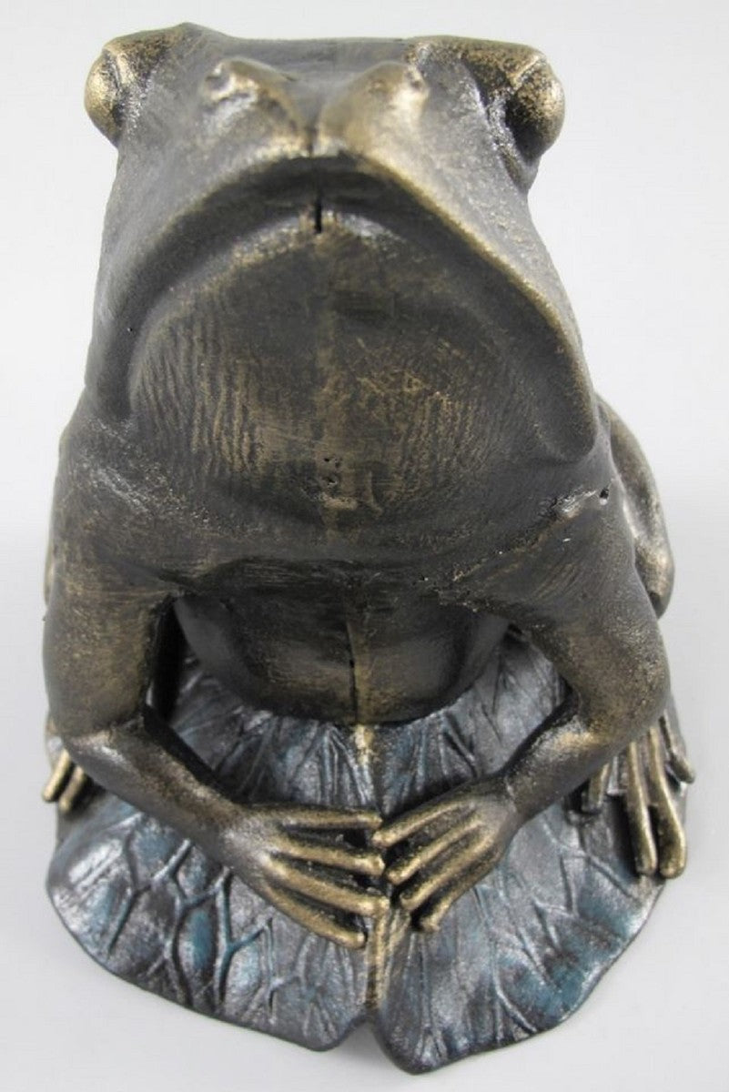 Deko Skulptur Frosch auf Teichblatt Antik Messing H. 28 cm - Garten & Terassen Metall Dekofigur - Garten & Terassen Deko Accessoires