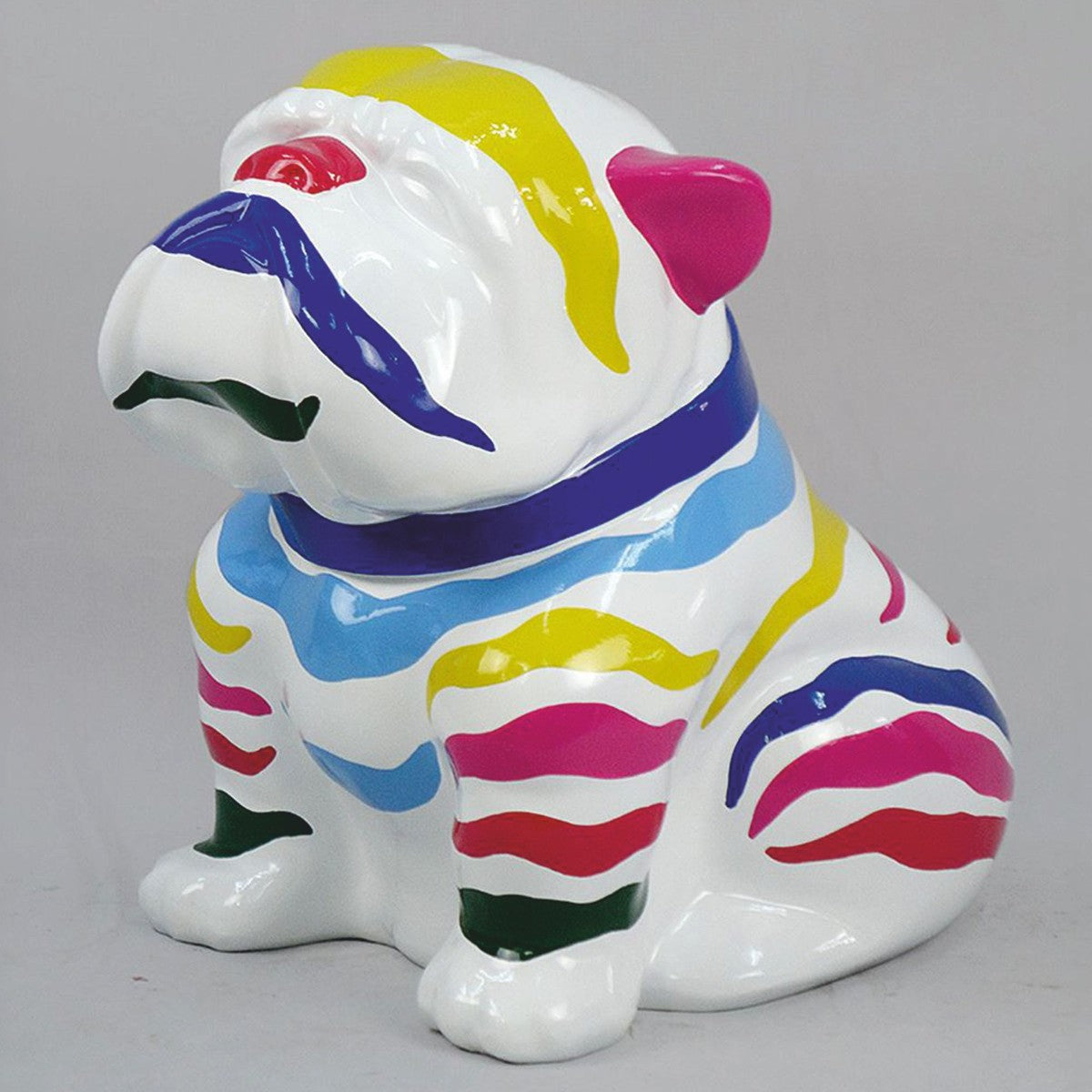 Deko Figur Hund Bulldogge Weiß / Bunt H. 60 cm - Deko Skulptur