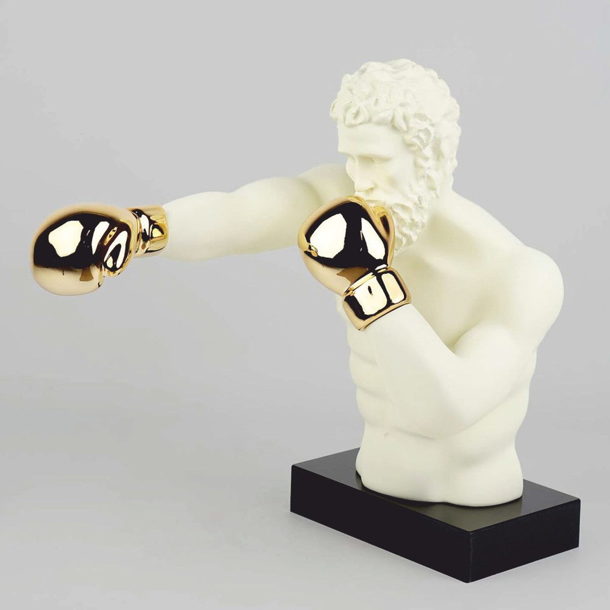 Deko Skulptur Boxer Creme / Gold / Schwarz H. 52 cm - Deko Figur