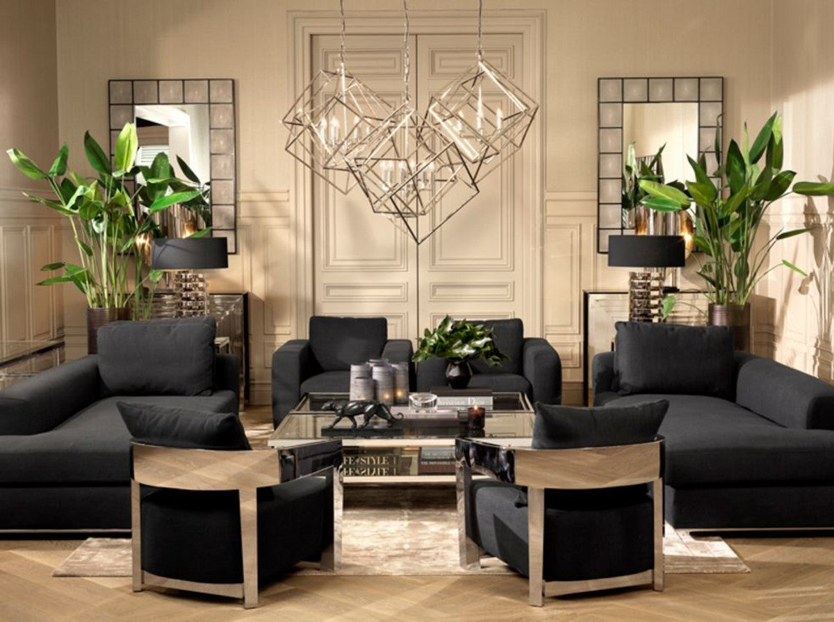 Designer Sofa Schwarz Rechtsseitig 231 x 101 x H. 85 cm - Luxus Wohnzimmer Möbel