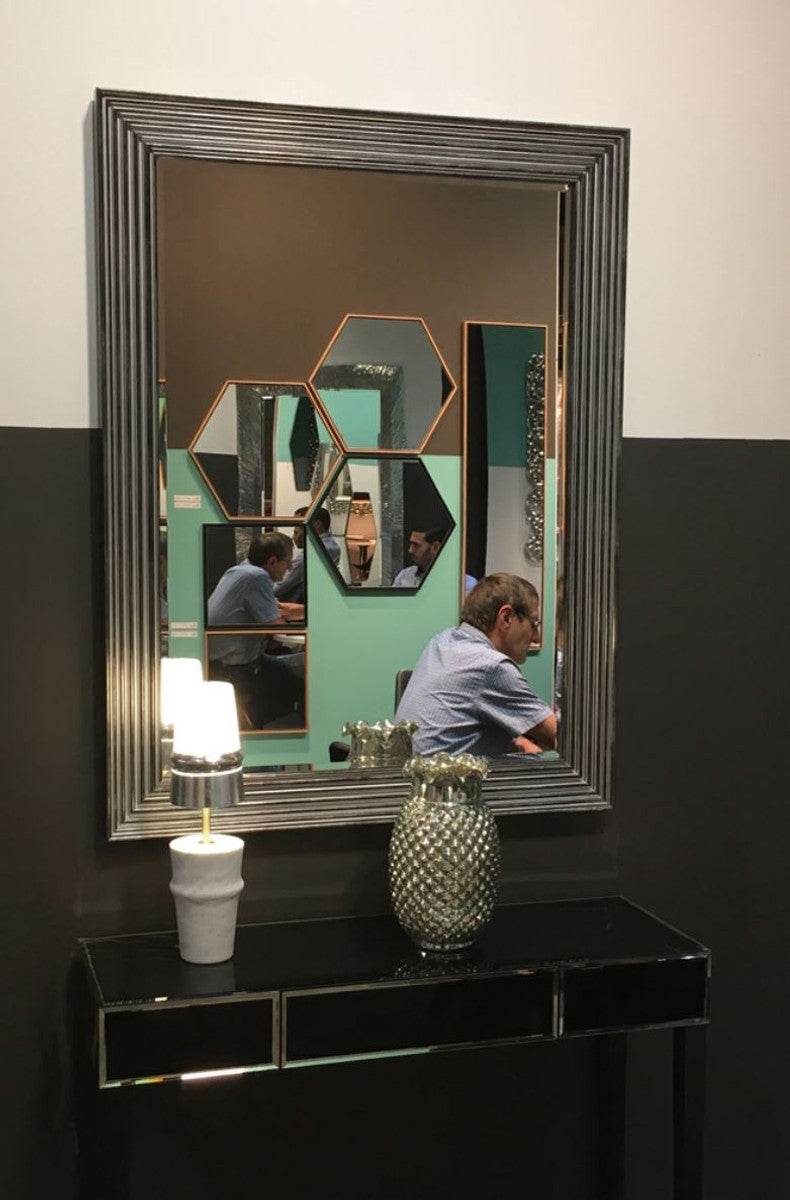 Luxus Wohnzimmer Spiegel Silber / Schwarz 93 x H. 122 cm - Wohnzimmer Accessoires