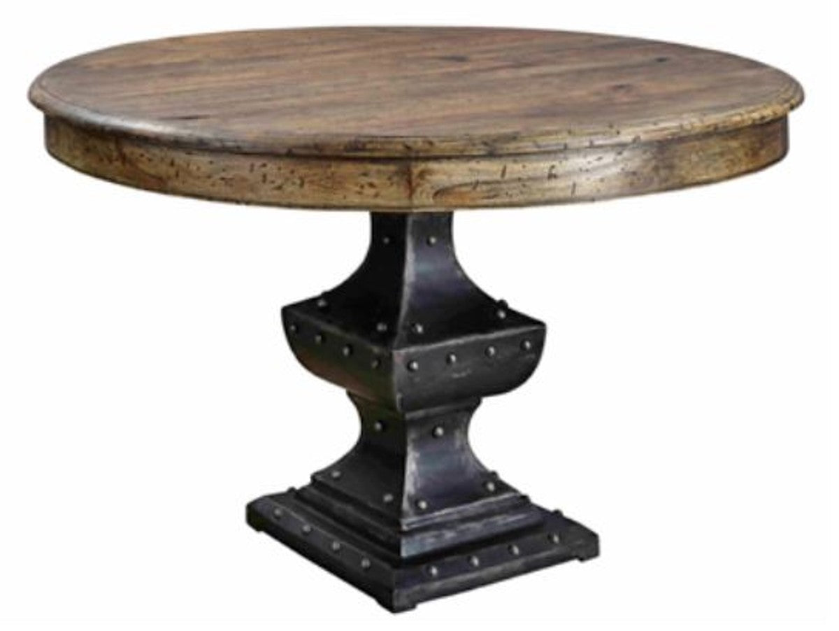 Massivholz Esstisch Braun / Schwarz Ø 122 x H. 76 cm - Esszimmermöbel