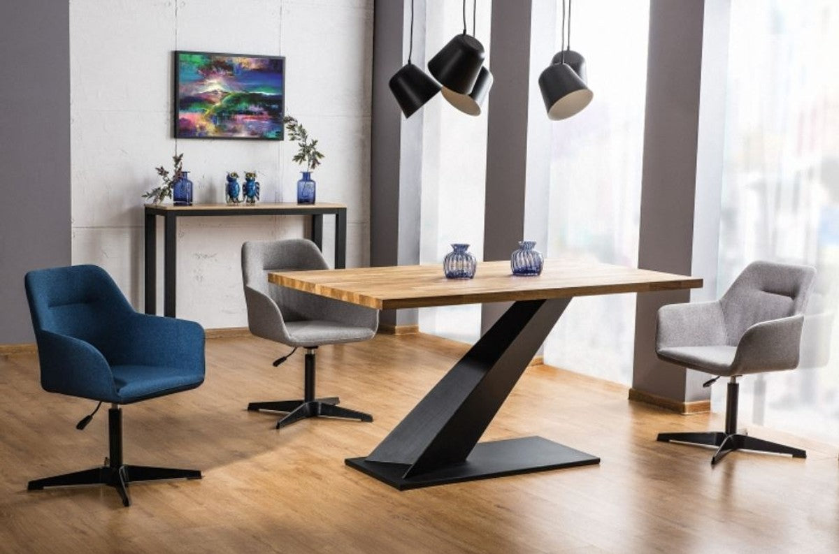 Designer Massivholz Esstisch Naturfarben / Schwarz 150 x 90 x H. 78 cm - Küchentisch mit massiver Eichenholz Tischplatte - Esszimmermöbel