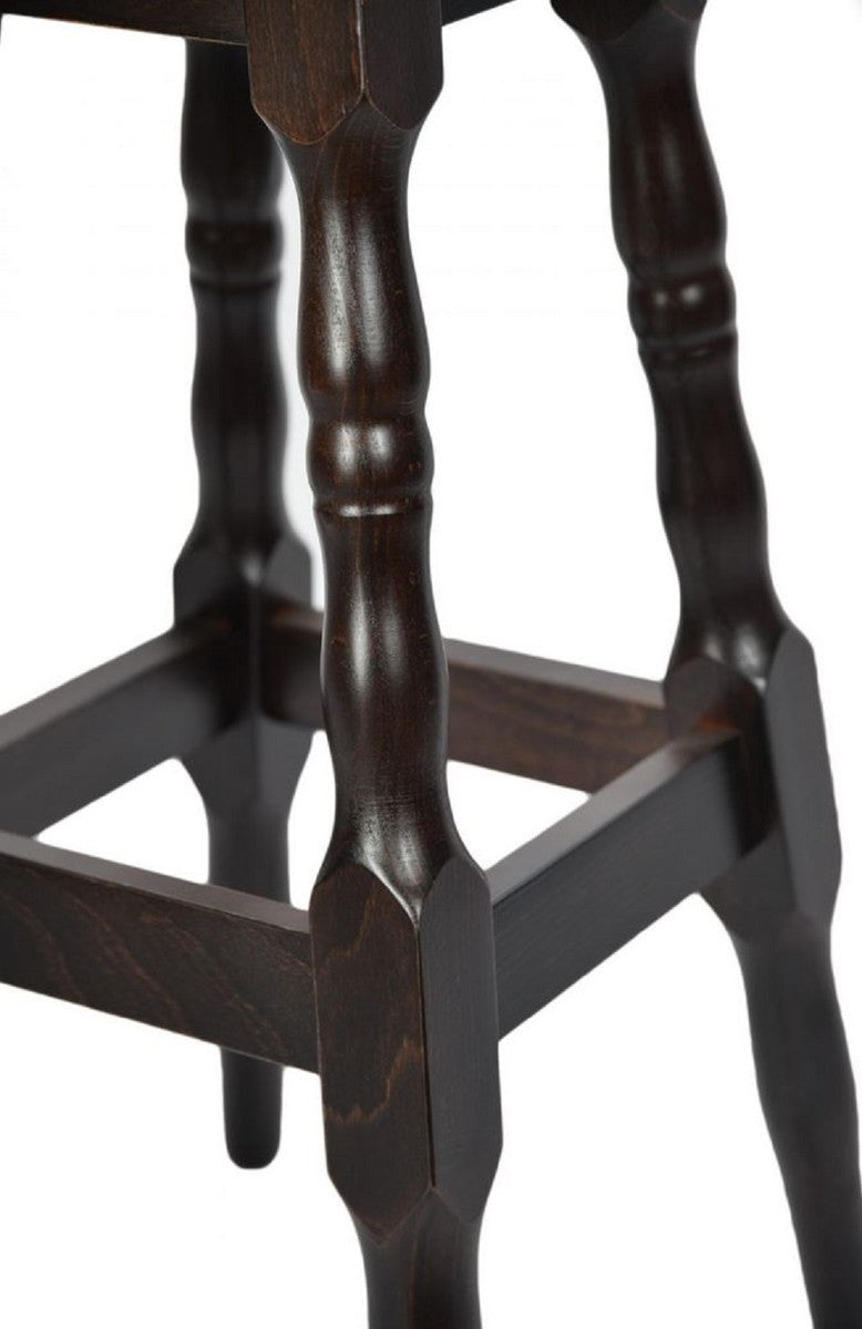 Jugendstil Barhocker Schwarz / Dunkelbraun H. 80 cm - Runder Kunstleder Barstuhl