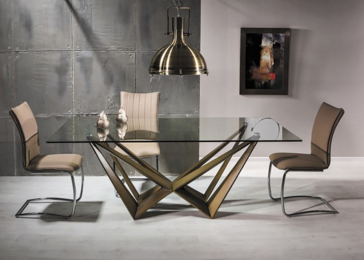 Designer Esstisch mit Glasplatte Braun 200 x 100 x H. 76 cm - Luxus Esszimmer Möbel