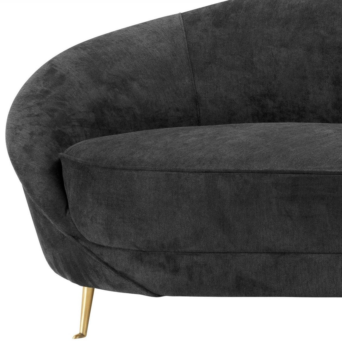 Designer Samt Sofa Schwarz / Messingfarben 245 x 87 x H. 79 cm - Gebogene Luxus Couch - Designer Wohnzimmer Möbel