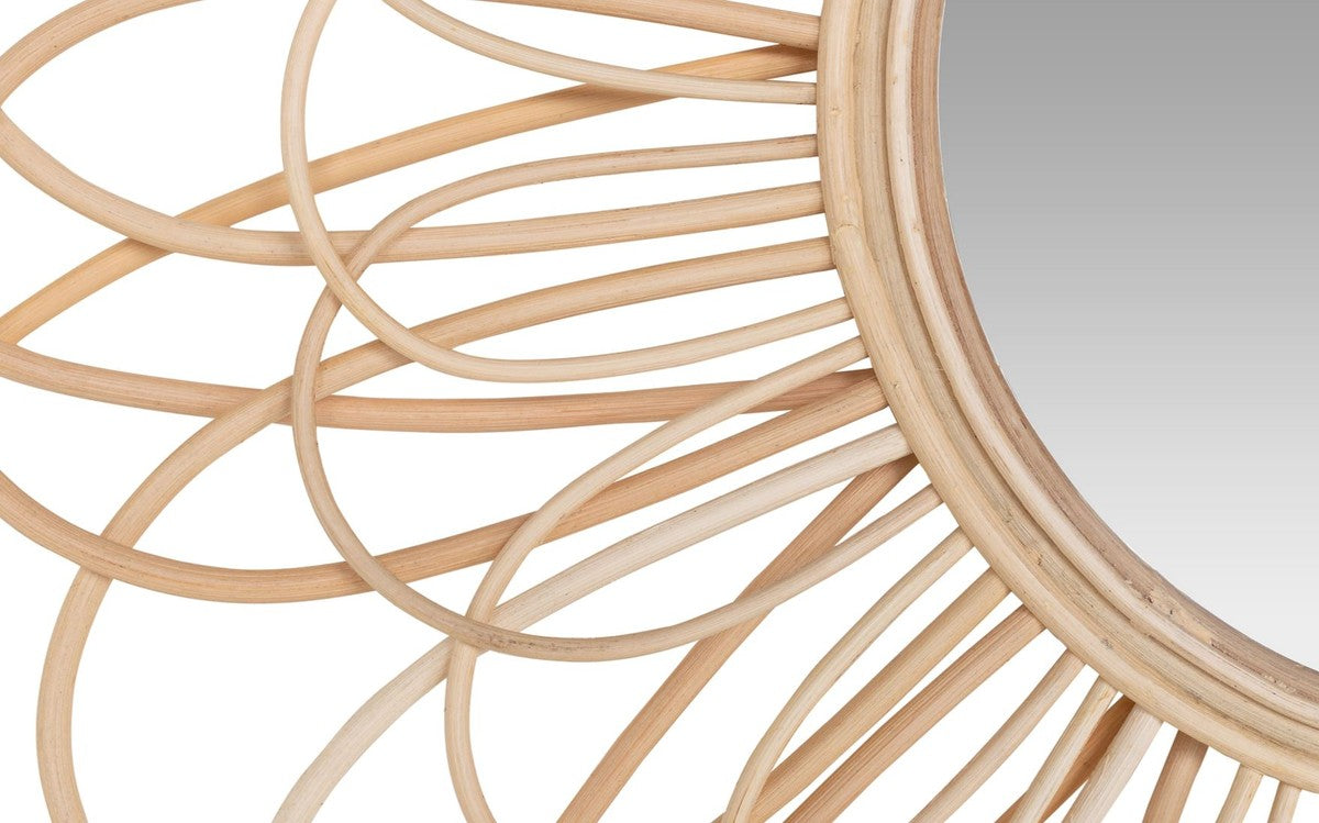 Designer Rattan Spiegel Naturfarben Ø 85 cm - Wandspiegel im Blumen Design