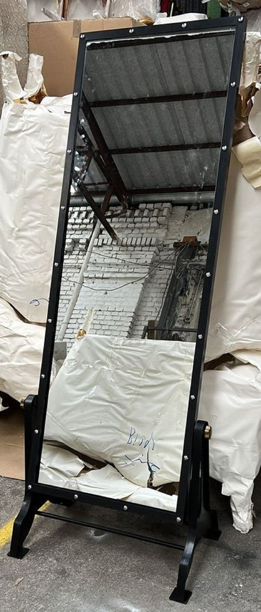 Industrie Stil Standspiegel Schwarz 76 x 47 x H. 190 cm - Schwenkbarer Schlafzimmer Spiegel - Industrie Stil Schlafzimmer Möbel