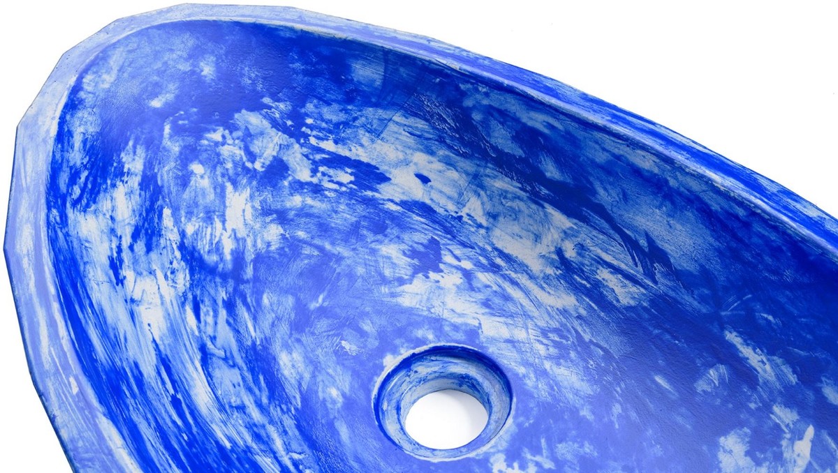 Luxus Waschbecken Schale Blau / Weiß 60,9 x 29,7 x H. 11,9 cm - Handgefertigtes Beton Waschbecken - Badezimmer Accessoires - Luxus Badezimmer Zubehör