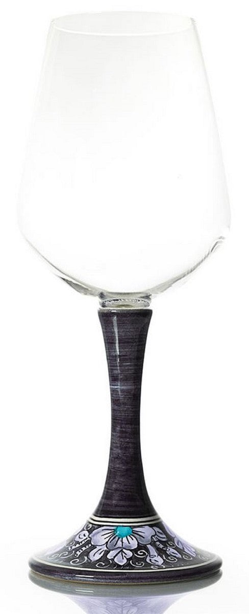 Luxus Weinglas 6er Set Schwarz / Mehrfarbig H. 23,5 cm - Handgefertigte & handbemalte Weingläser - Hotel & Restaurant Accessoires - Luxus Qualität - Made in Italy