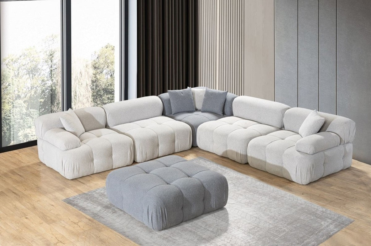 Luxus Wohnzimmer Ecksofa mit Hocker Hellgrau / Grau 295 x 295 x H. 70 cm - Modulares 6 Teiliges Sofa - Hotel Sofa - Wohnzimmer Möbel - Hotel Möbel - Luxus Möbel