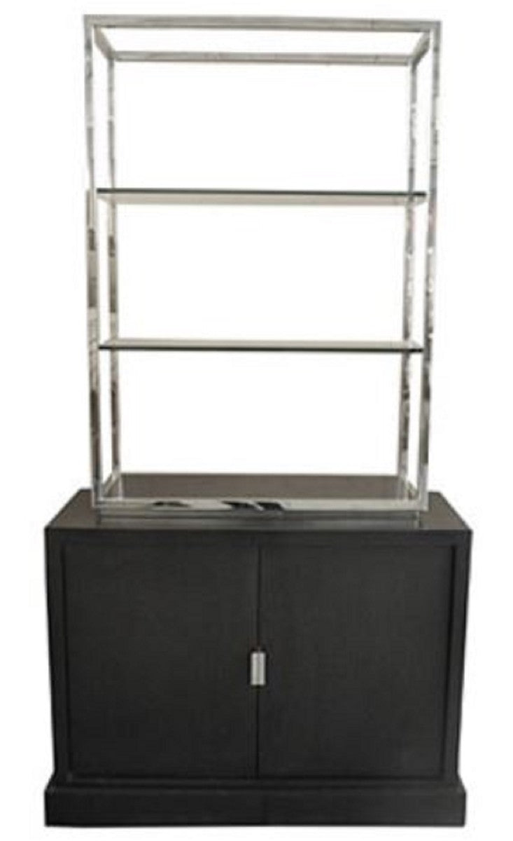 Luxus Wohnzimmerschrank Schwarz / Silber 109 x 42 x H. 201 cm - Luxus Wohnzimmermöbel